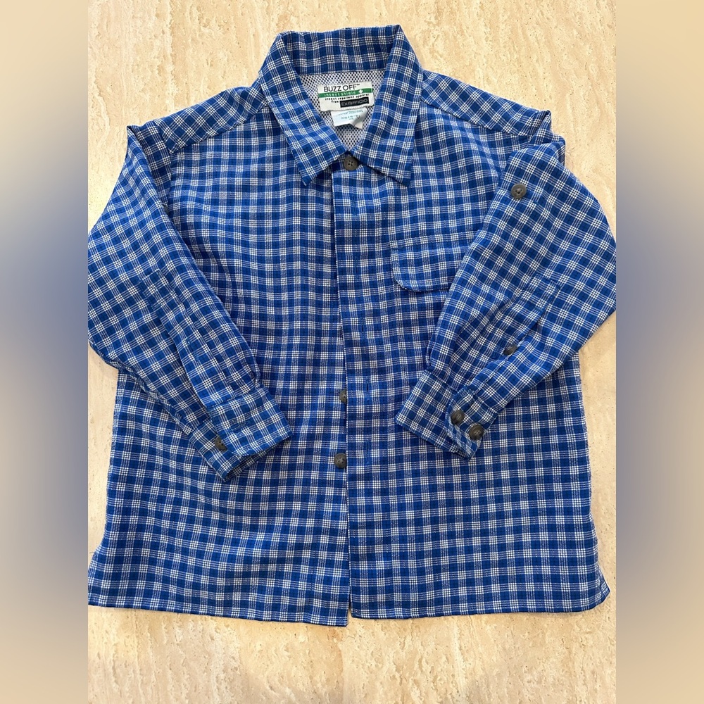 Exoficcio Blue Checkered Button-Up Shirt for the outdoors.